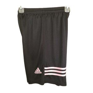 Adidas Girls M Long Athletic Shorts Black Pink Stripes Basketball Sporty Drawstr